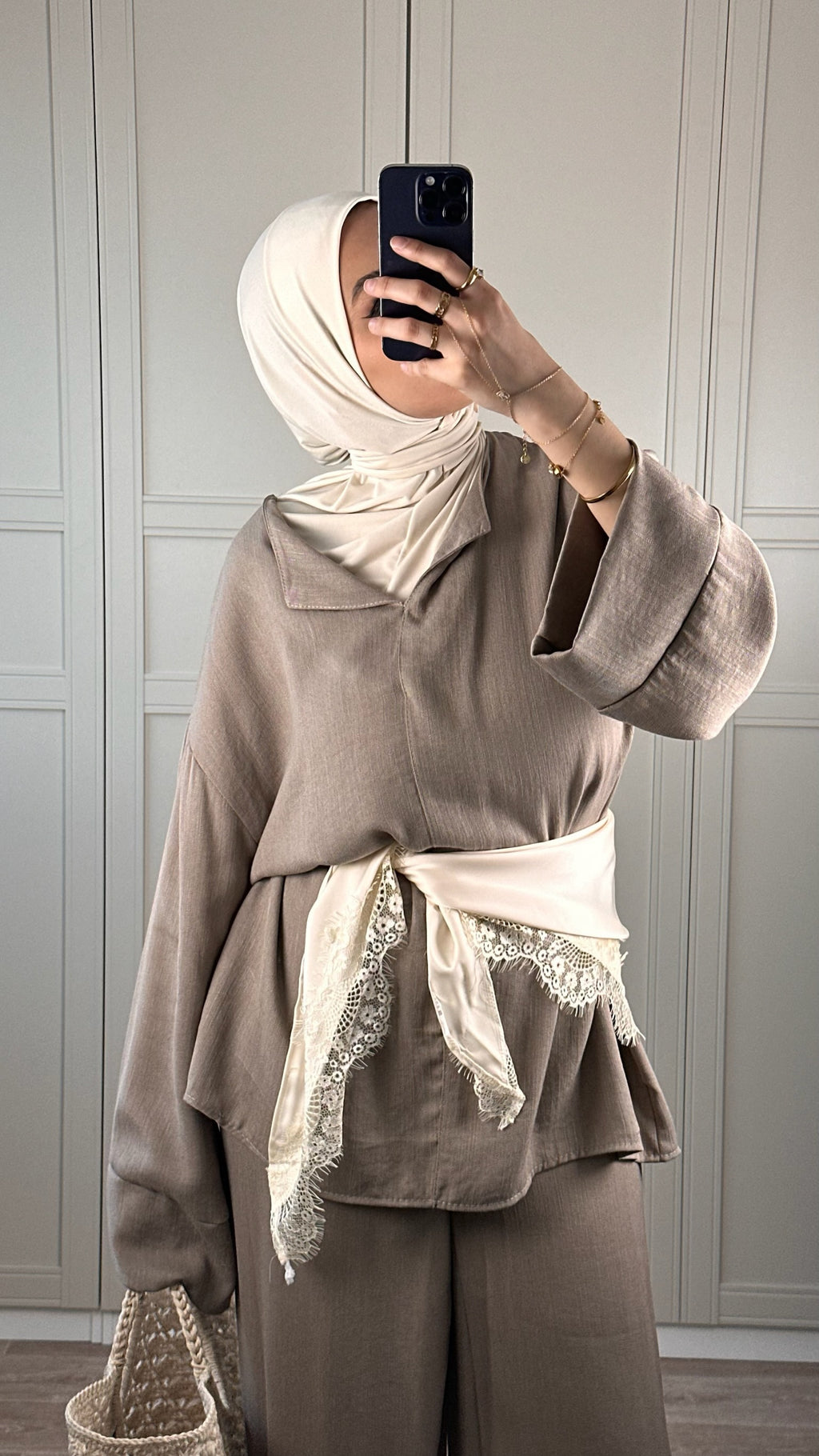 Ensemble Modest Wear greige Fluide Tenue Chic et Élégante Femme