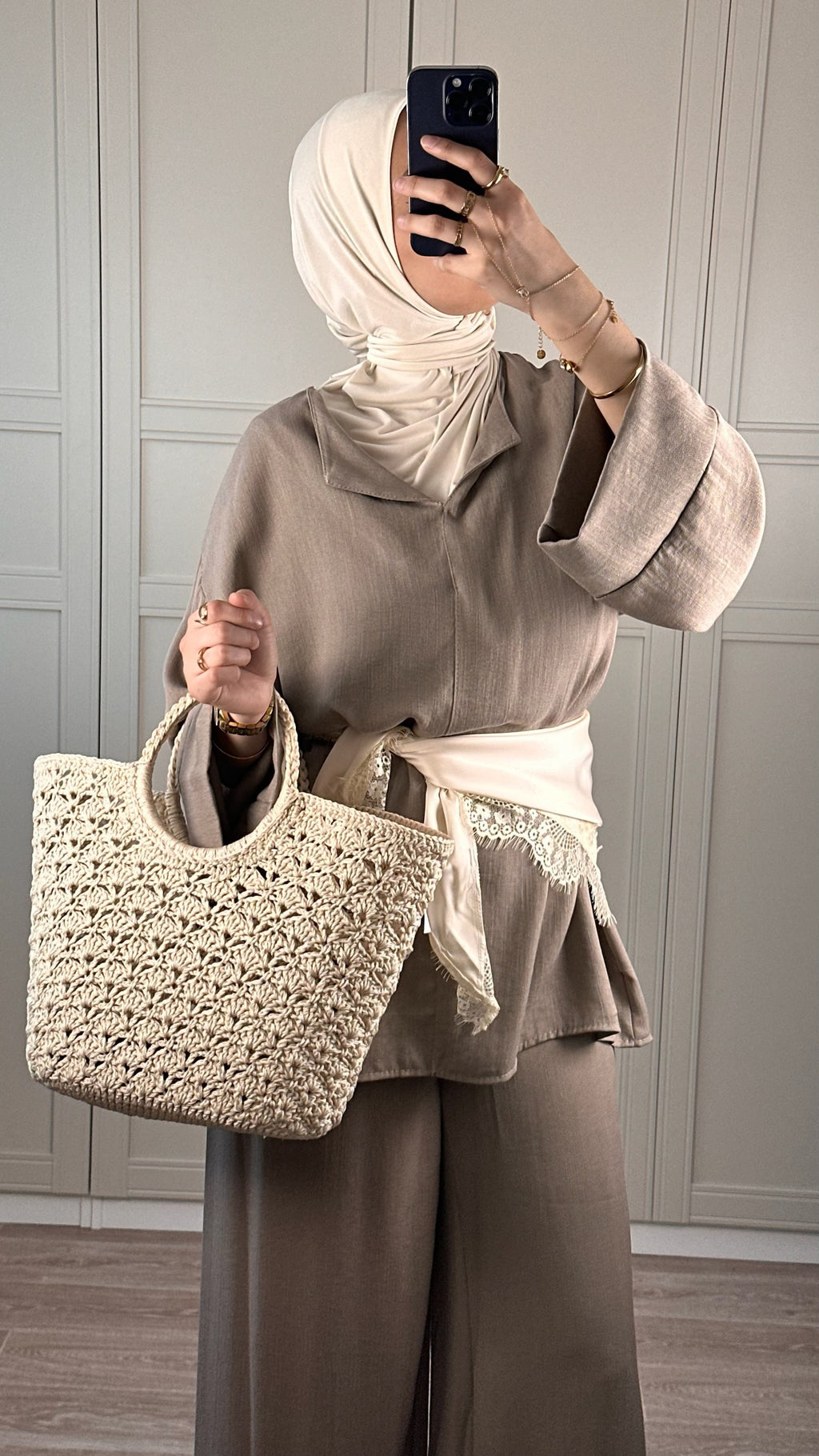 Ensemble Modest Wear greige Fluide Tenue Chic et Élégante Femme