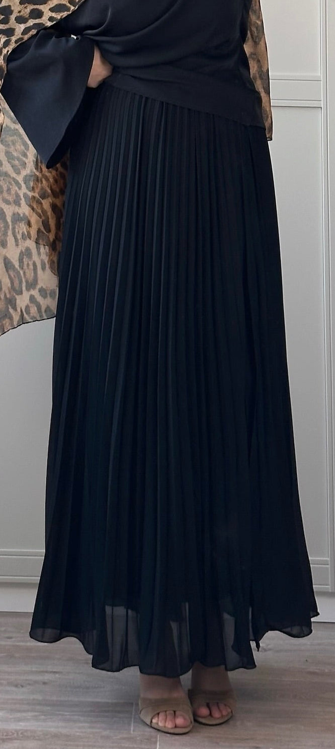 Maxi Jupe Noire Plissée Femme Élégance Modest Wear Chic