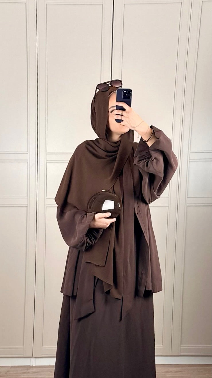 Ensemble Chocolat Femme avec Foulard Intégré Élégance Modest Wear Chic