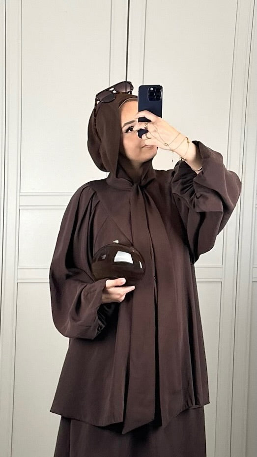 Ensemble Chocolat Femme avec Foulard Intégré Élégance Modest Wear Chic