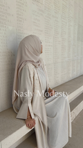 Ensemble Kimono Long & Sous-Robe Effet Lin Beige – Tenue Modeste Chic et Élégante | Nasly Modesty